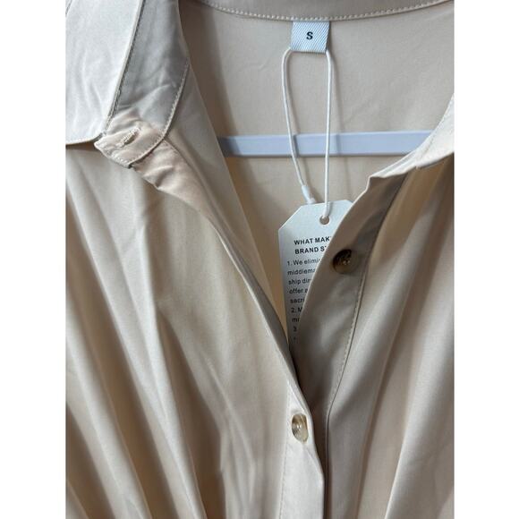 Neutral Shirt Dress Long Length S Ruching Short Sleeve Lightweight New With Tags - Picture 4 of 5